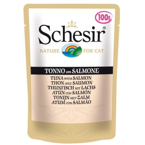 Schesir Cat Pouch Ton Balıklı ve Somonlu Yaş Kedi Maması 100g