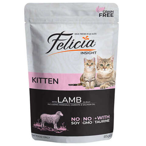 Felicia Pouch Kitten Kuzu Etli Yavru Tahılsız Kedi Yaş Maması 85 Gr X12