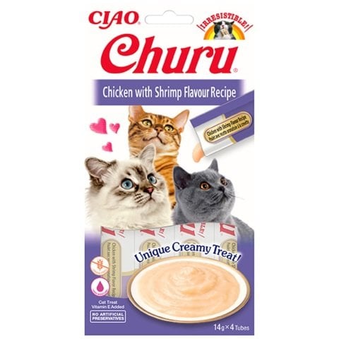 Ciao Churu Cream Tavuklu ve Karidesli Kedi Ödül Kreması 4 x 14 Gr
