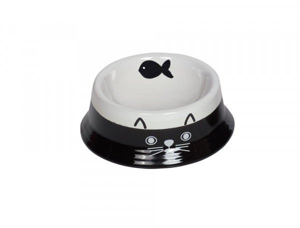 Seramik Mama Kabı Kedi Suratlı Siyah&Beyaz Ø 14 x 4.8cm 140 Ml  Nobby