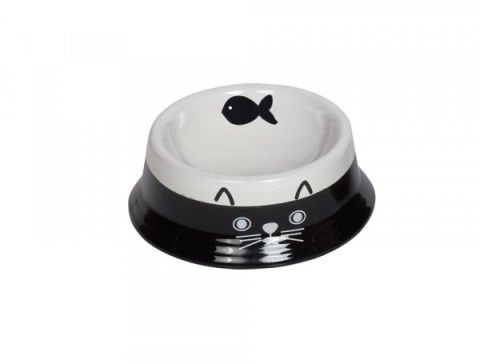 Seramik Mama Kabı Kedi Suratlı Siyah&Beyaz Ø 14 x 4.8cm 140 Ml  Nobby