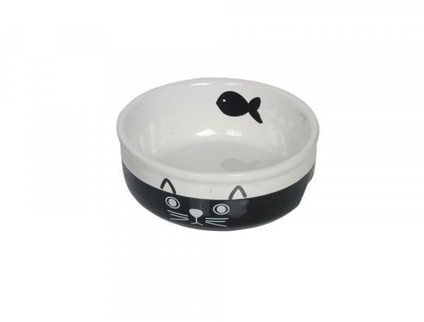 Seramik Mama Kabı Kedi Suratlı Siyah&Beyaz Ø 13.5 x 5 Cm 250 Ml  Nobby