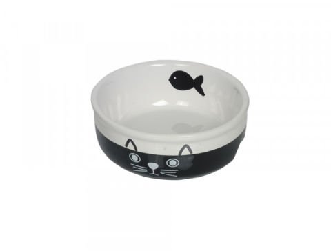 Seramik Mama Kabı Kedi Suratlı Siyah&Beyaz Ø 13.5 x 5 Cm 250 Ml  Nobby