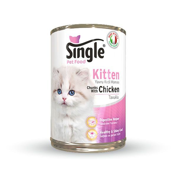 SINGLE KEDİ YAVRU TAVUK ETLİ KONSERVE 415 Gr