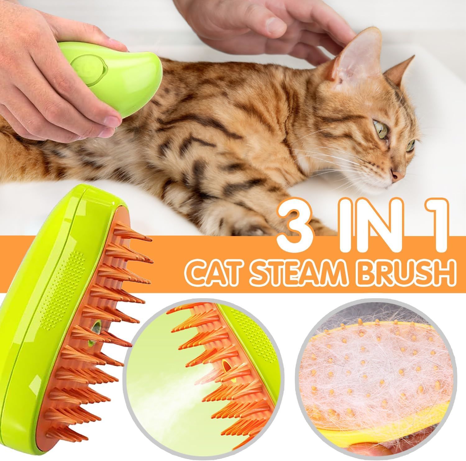 Kedi Buharlı Fırça 3'ü 1 Arada Buharlı
