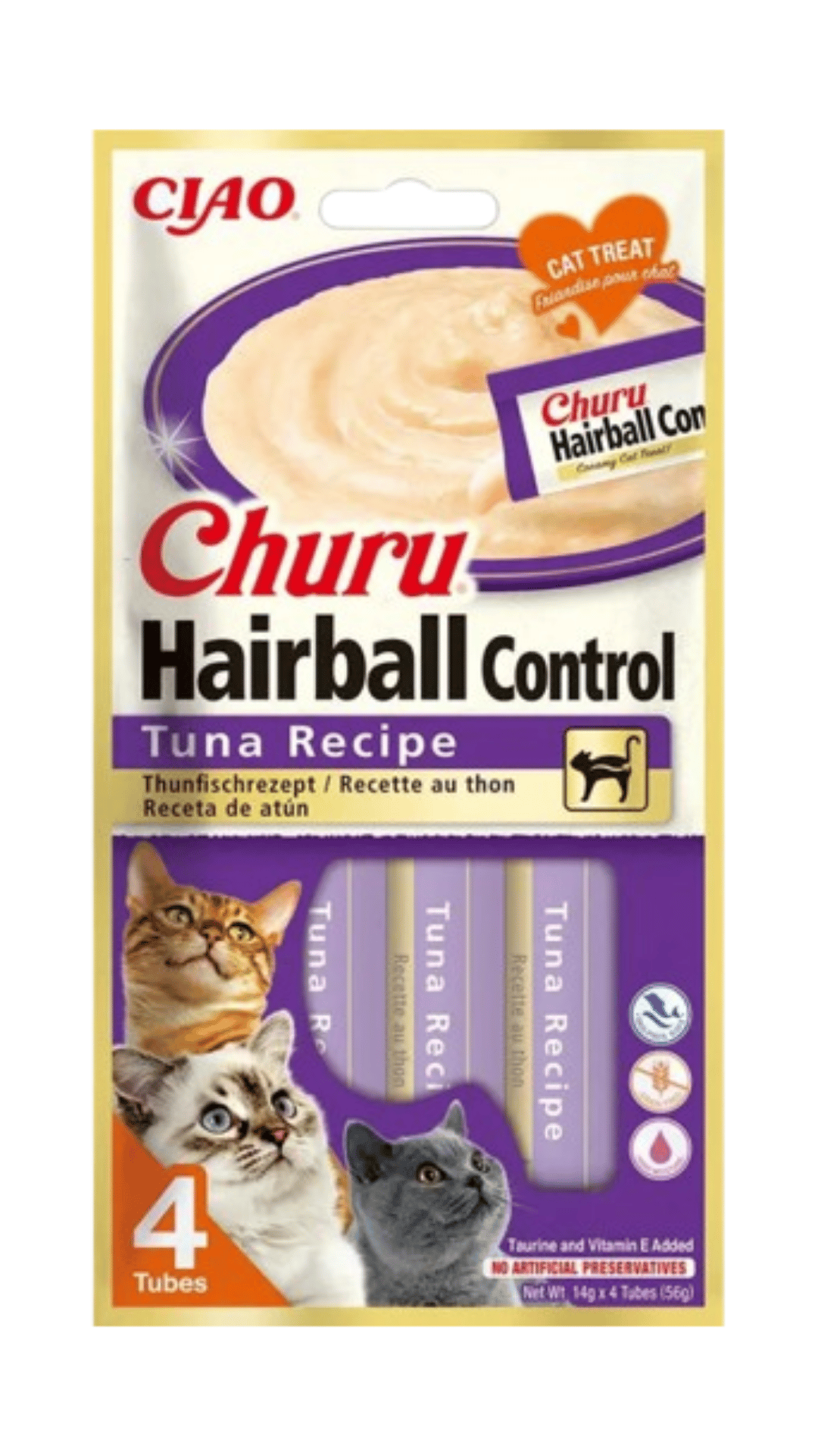 CHURU CREAM HAİRBALL TÜY YUMAĞI KONTROLLÜ TON BALIKLI ÖDÜL MAMASI 4X14 GR