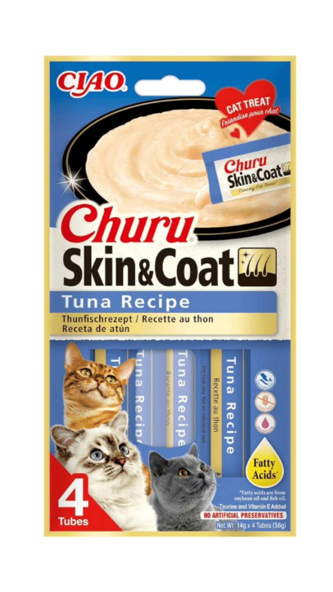 CHURU CREAM SKİN COAT CİLT VE TÜY SAĞLIĞI TON BALIKLI ÖDÜL MAMASI 4X14 GR