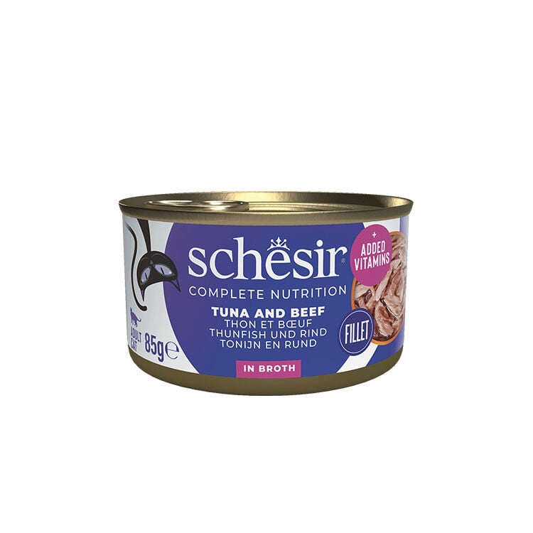 Schesir Ton Balıklı Sığır Filetolu ve Pirinçli Pişirme Suyunda Yetişkin Kedi Konservesi 85g