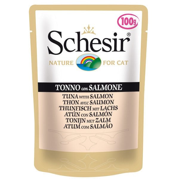 Schesir Cat Pouch Ton Balıklı ve Somonlu Yaş Kedi Maması 100g