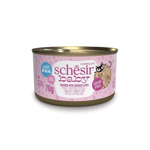 Schesir Baby Et Suyunda Tavuklu ve Tavuk Ciğerli Yavru Kedi Konservesi 70 gr