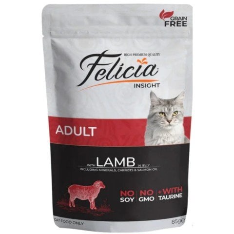 Felicia Jöle İçinde Kuzu Etli Taurinli Tahılsız Yaş Yetişkin Kedi Maması 85grX12