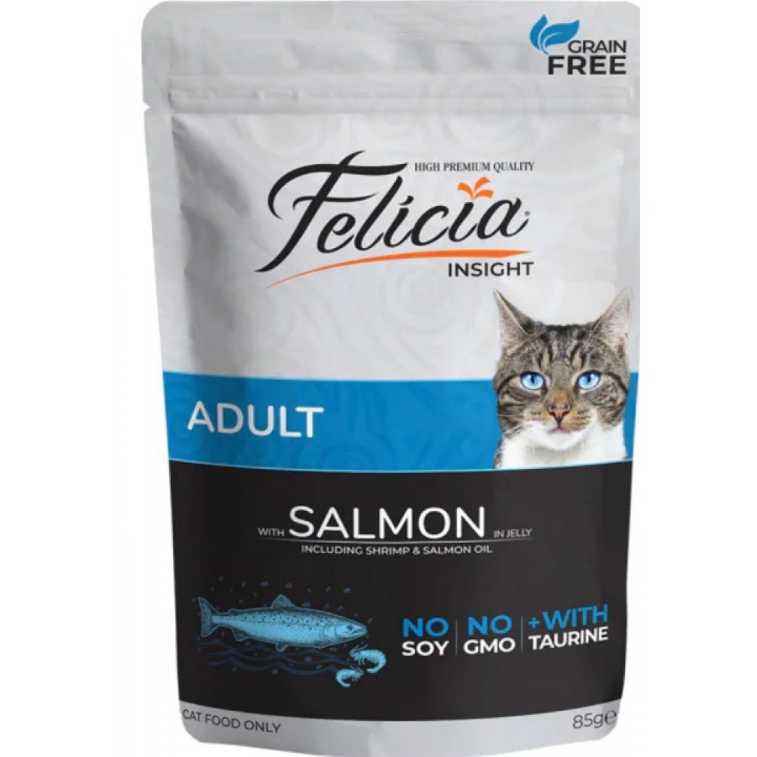 Felicia Jöle İçinde Somonlu Taurinli Tahılsız Yetişkin Yaş Kedi Maması 85gr
