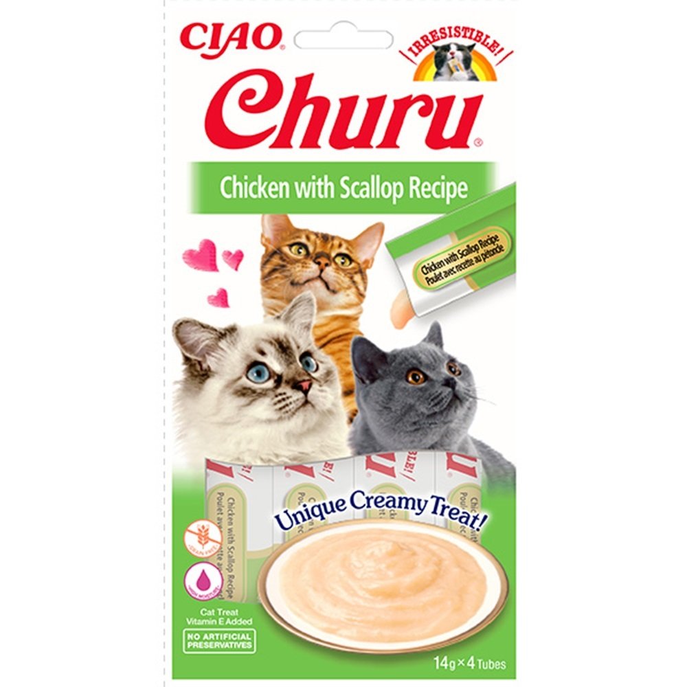 Ciao Churu Cream Tavuklu ve Deniz Taraklı Kedi Ödül Kreması 4 x 14 Gr