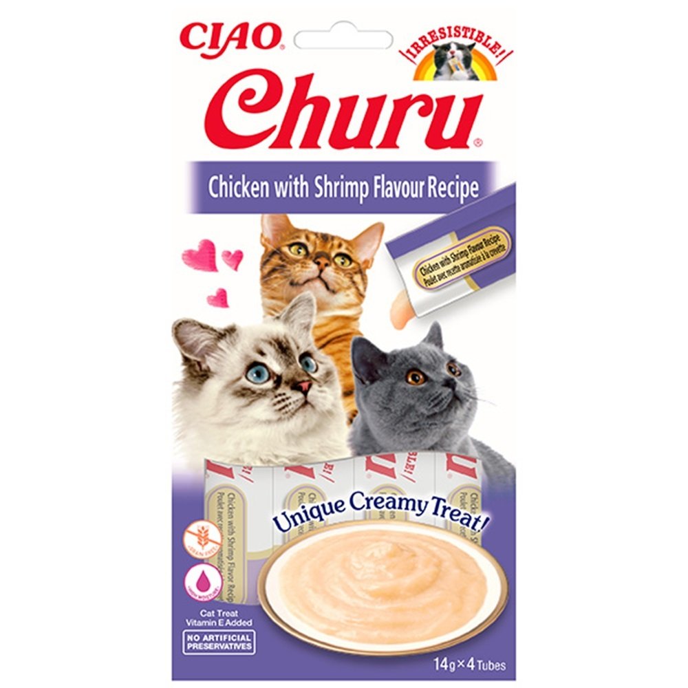 Ciao Churu Cream Tavuklu ve Karidesli Kedi Ödül Kreması 4 x 14 Gr