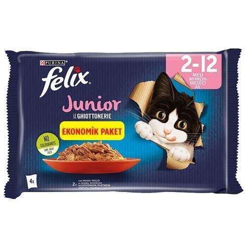 FELIX YAVRU KEDİ  SIĞIR ETLİ TAVUKLU EKONOMİK PAKET 4 LÜ AMBALAJ
