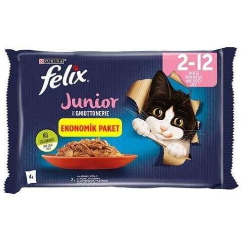 FELIX YAVRU KEDİ  SIĞIR ETLİ TAVUKLU EKONOMİK PAKET 4 LÜ AMBALAJ