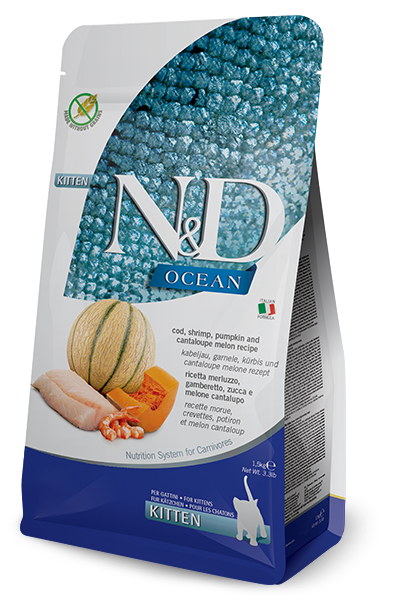 N&D Morina balığı, karides, balkabağı ve kavunlu Yavru Kedi Maması 1.5 Kg