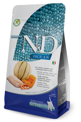N&D Morina balığı, karides, balkabağı ve kavunlu Yavru Kedi Maması 1.5 Kg