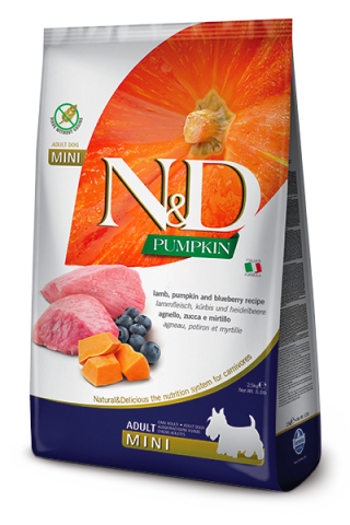N&D Kuzu Balkabağı Ve Yaban Mersinli Yetişkin Köpek Maması Mini 2,5 Kg